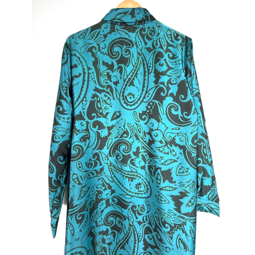 ZARA Teal Black Paisley Satin Shirt Dress XL Long Sleeve Button Up 8735/214 - Picture 6 of 12